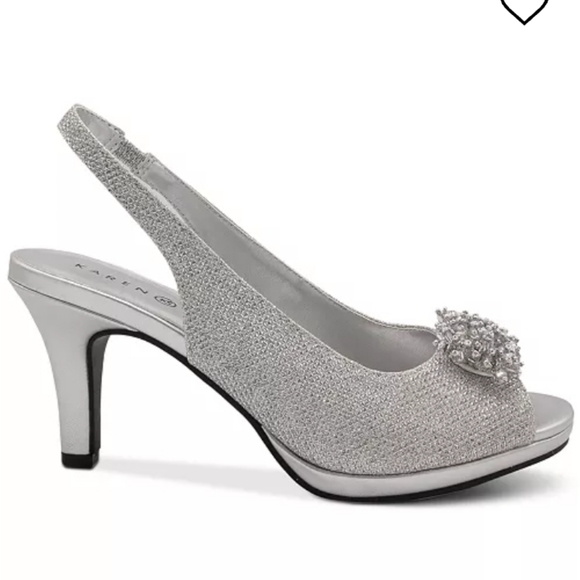 Karen Scott Breena Slingback Peep-toe Pumps Silver -10 - Picture 2 of 7